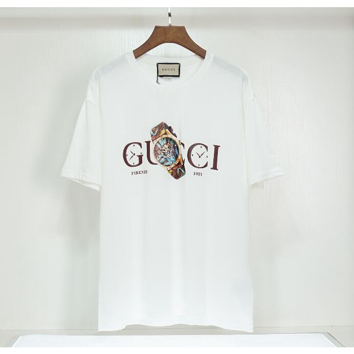 Gucc Áo Thun Tay Ngắn Chất Liệu cotton In Họa Tiết Thời Trang Cho Nam Nữ