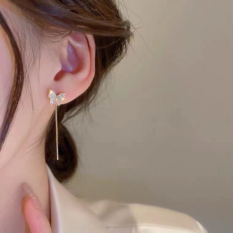 Đôi Bông Tai Dáng Rơi Họa Tiết Bướm Đính Đá Thời Trang Cho Nữ