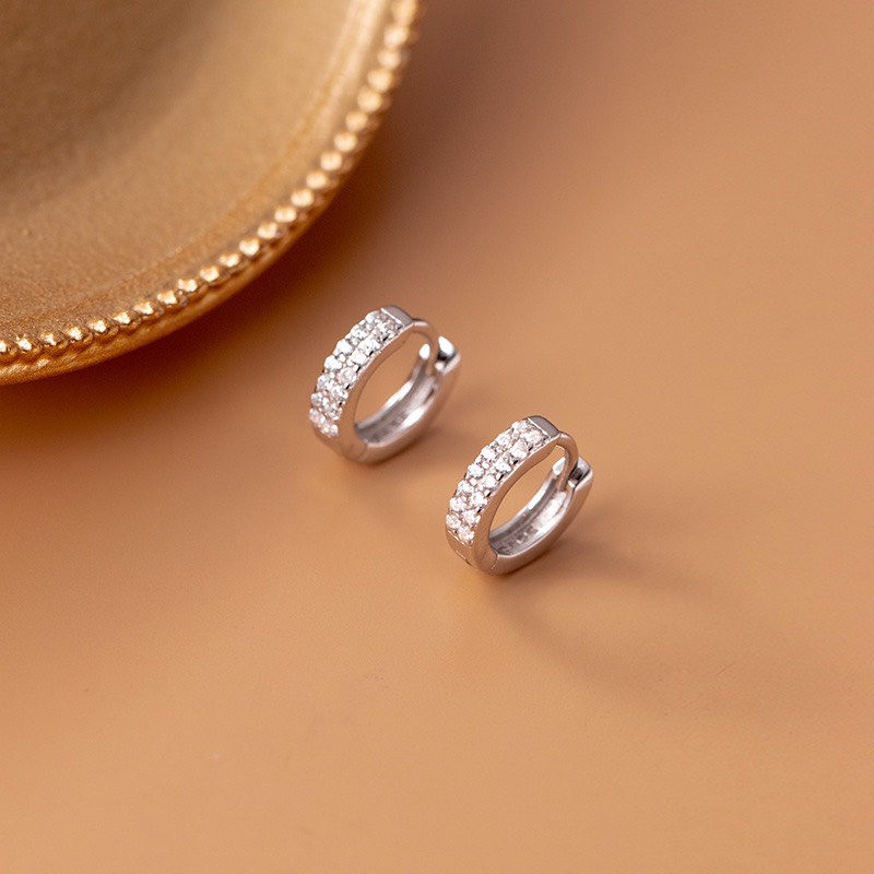 Bông khoen bạc HAS 2 hàng đá tấm nhỏ đường kính 0.8cm - HK24