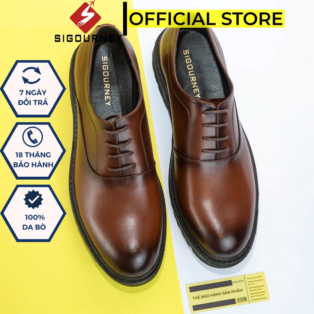 Giày đốc nam da bò màu nâu cánh dán, giày oxfords kiểu dáng trẻ trung SIGOURNEY SDR05 bảo hành 18 tháng