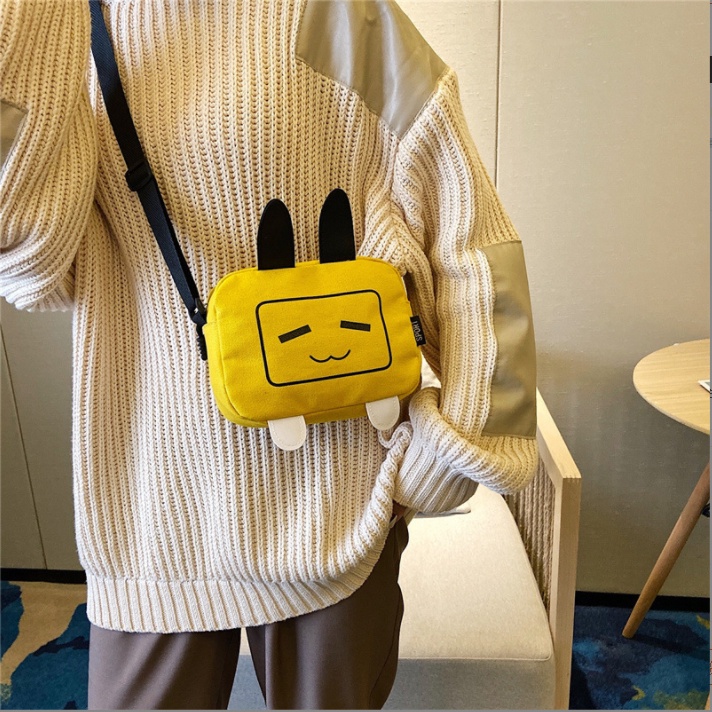 Túi đeo chéo mini vải canvas in hình đáng yêu nhiều ngăn đựng đồ cá nhân siêu tiên lợi đi chơi