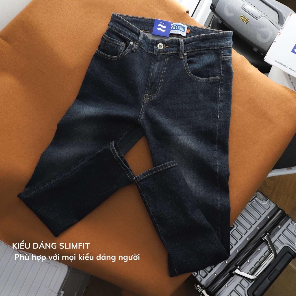 Quần jean nam Satoshi SAQJ75 xanh wash basic Straight fit co giãn thoải mái, năng động