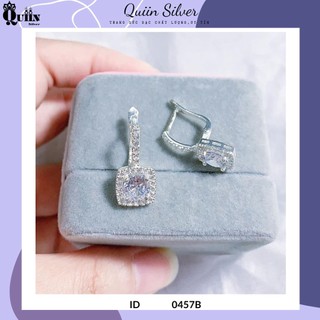 Bông tai/Khuyên tai bạc ta, bạc S925 Quiin - Khuyên bấm hình vuông dành cho nữ 0457B