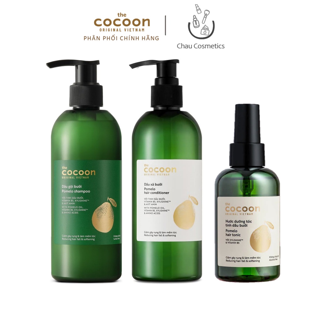 Combo chăm sóc tóc tinh dầu bưởi Cocoon: dầu gội bưởi, dầu xả bưởi và nước xịt dưỡng tóc bưởi