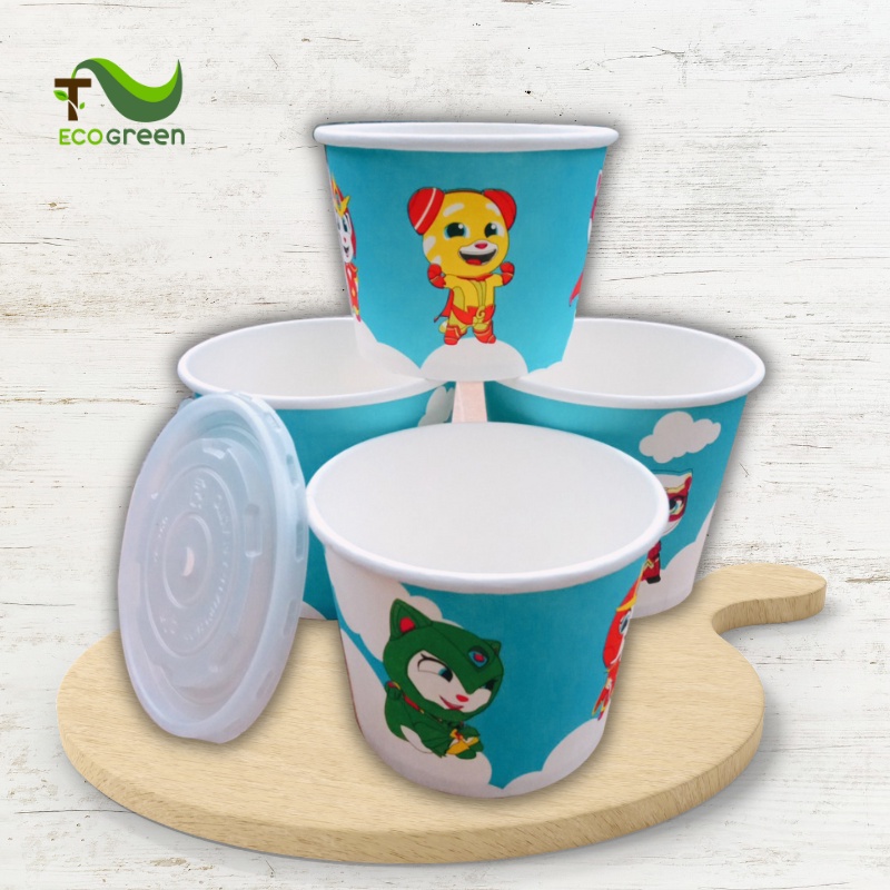 Combo 50 Tô Cháo, Bát Giấy Trắng IN HÌNH Chịu Nhiệt Dùng Một Lần Kèm Nắp - An Toàn Môi Trường