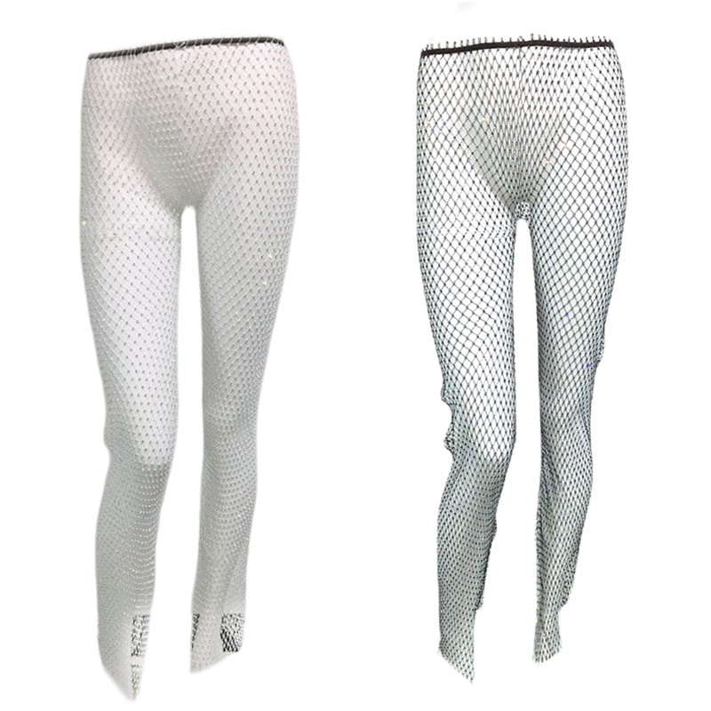 Xiabao Quần Legging Lưới Đính Đá Lấp Lánh Che Phủ Toàn Thân Cho Nữ