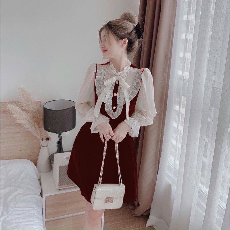 ⛔️ MS101 ĐẦM NHUNG TAY VOAN BÈO 2 MÀU SIÊU CƯNG 60-90kg ⛔️ BIGSIZE RIN HEO