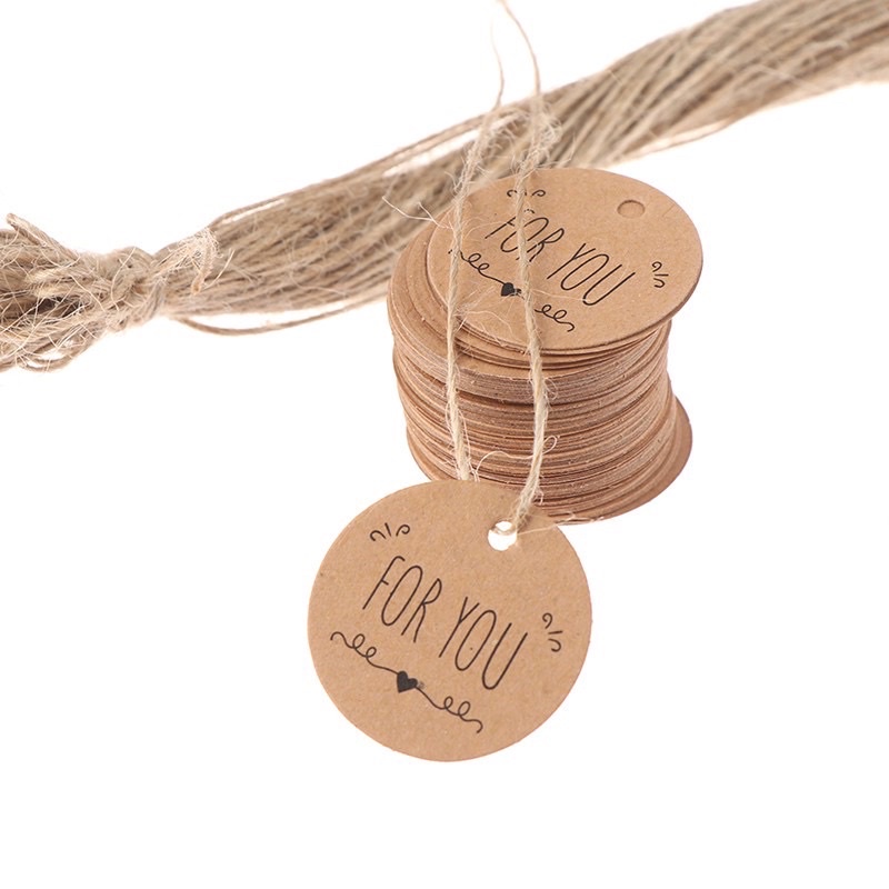 100 tag kraft For You in 2 mặt, tặng 20m dây cói mịn dùng treo giỏ quà, decor sản phẩm...