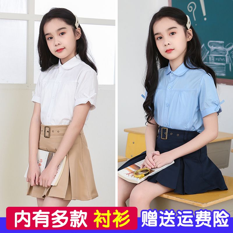 Áo Sơ Mi Trắng Tay Ngắn Phối Ren Thắt Nơ Phong Cách Phương Tây Dành Cho Nữ Sinh Tiểu Học