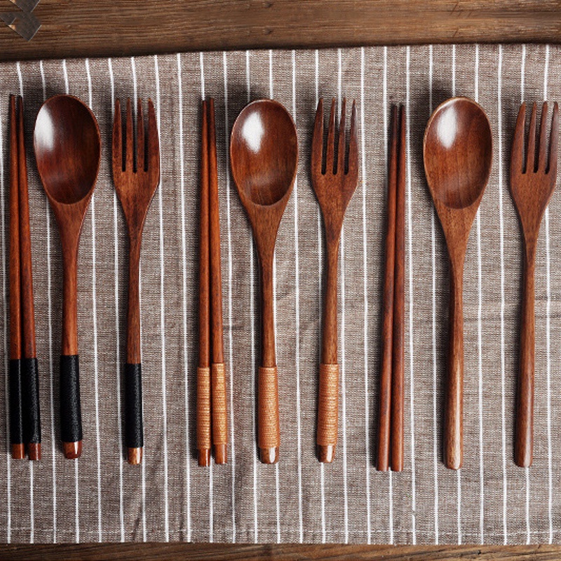 Bộ Muỗng Đũa Bằng Gỗ Ba Món Màu Sắc Xinh Xắn