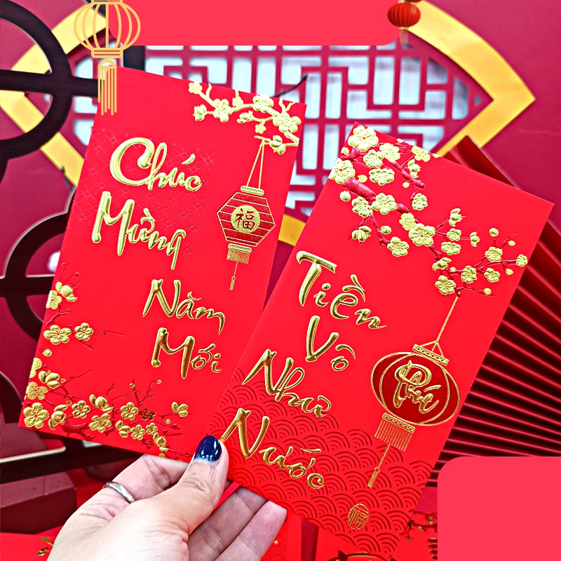 Bao lì xì tết 2023 nhiều lớp - màu đỏ nhung – 6 bao – bao lì xì tết mang lại may mắn cho gia chủ