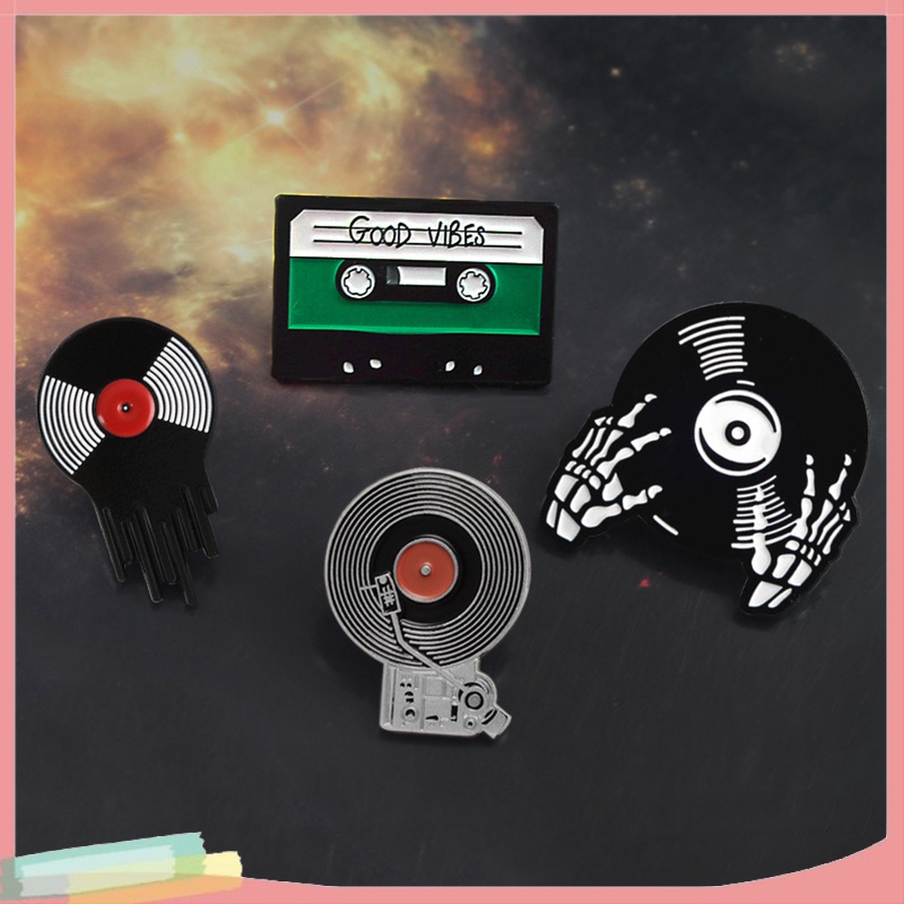 Trâm cài áo thiết kế hình máy hát đĩa / băng cassette / Hình dạng bản ghi Vinyl sáng tạo phong cách retro