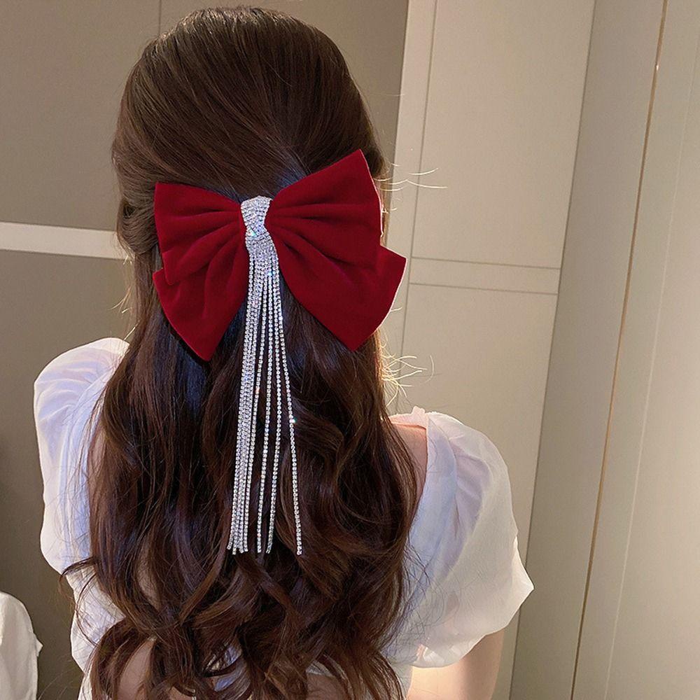 Kẹp Tóc Phong Cách Vintage Thời Trang Cho Nữ|Giá Đỡ Cột Tóc Đuôi Ngựa Bằng Nhung Phối Tua Rua Xinh Xắn