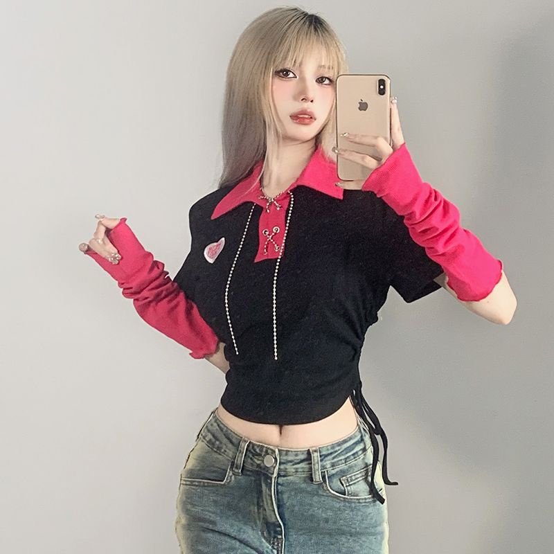 Áo polo Ngắn Tay Ôm Dáng Phối Dây Rút Thời Trang Hàn Quốc Cho Nữ