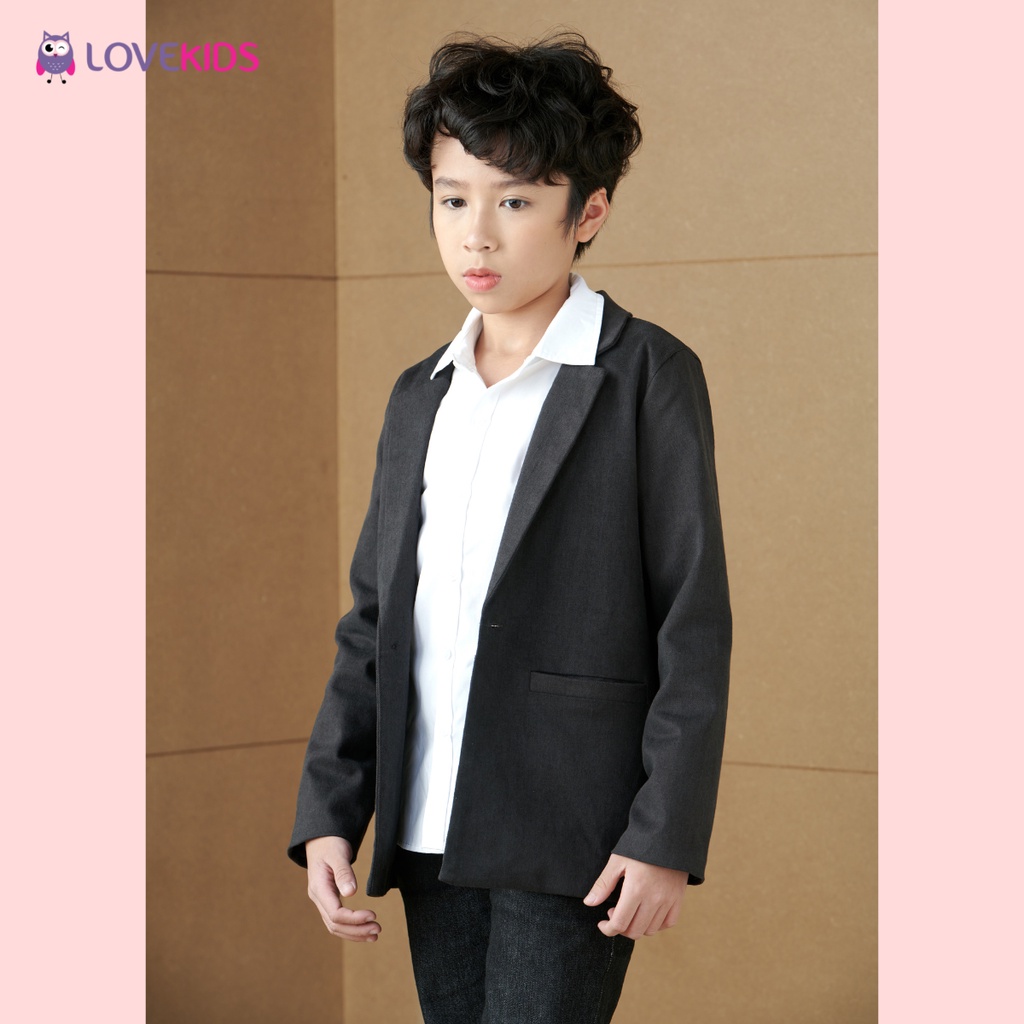 Áo blazer khaki bé trai Lovekids, sang trọng, size từ 7 đến 15 tuổi