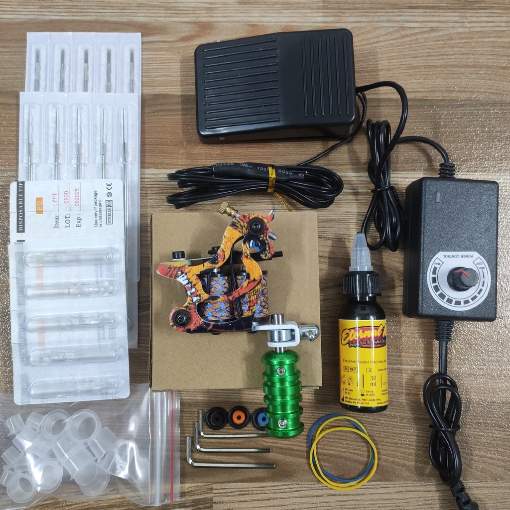 Full Combo bộ 1 máy xăm học viên WORM HOLE + phụ kiện