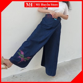 Váy Quần Chống Nắng Thông Minh Vải Jean Dày Có Nút Bấm Chân Tiện Lợi Thêu Họa Tiết Hoa Tigôn Nổi Bật Mỹ Huyền Store
