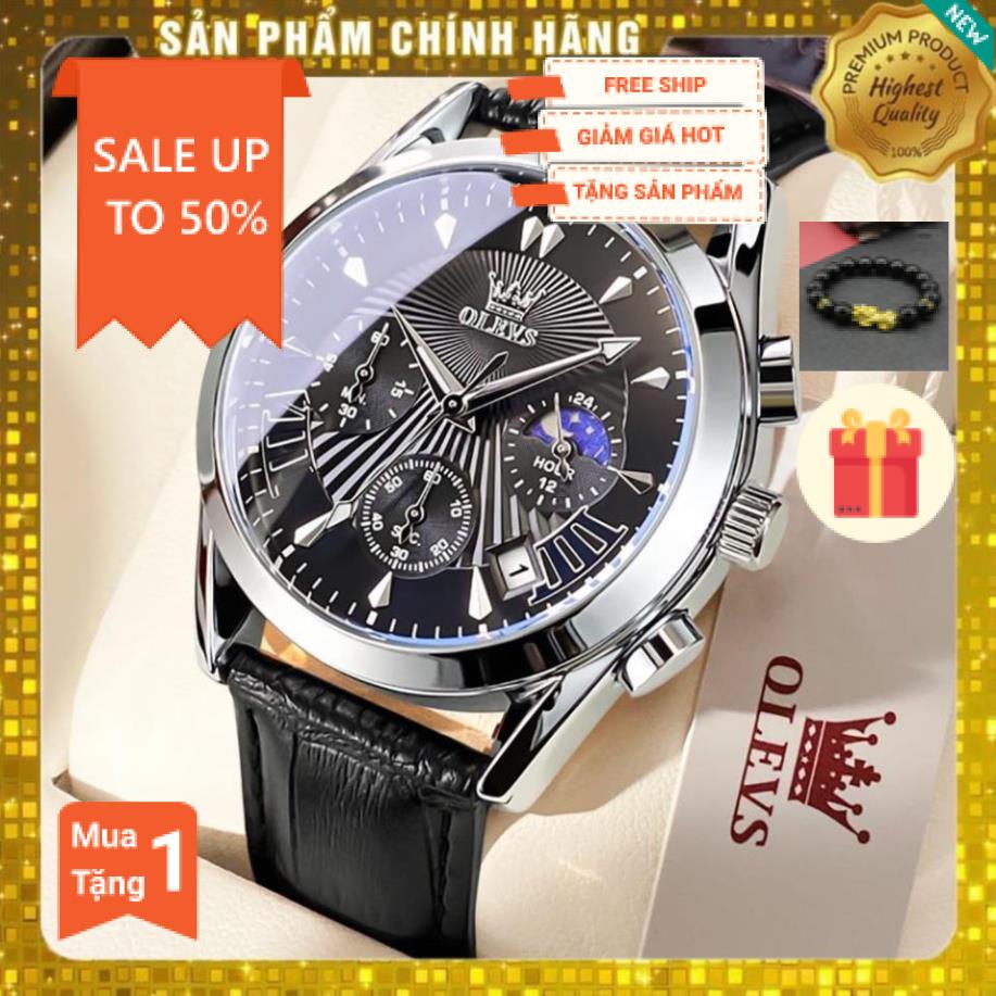 Đồng hồ nam chính hãng OLEVS 2876 dây da bò Chống thấm nước sâu hiệu ứng phát sáng