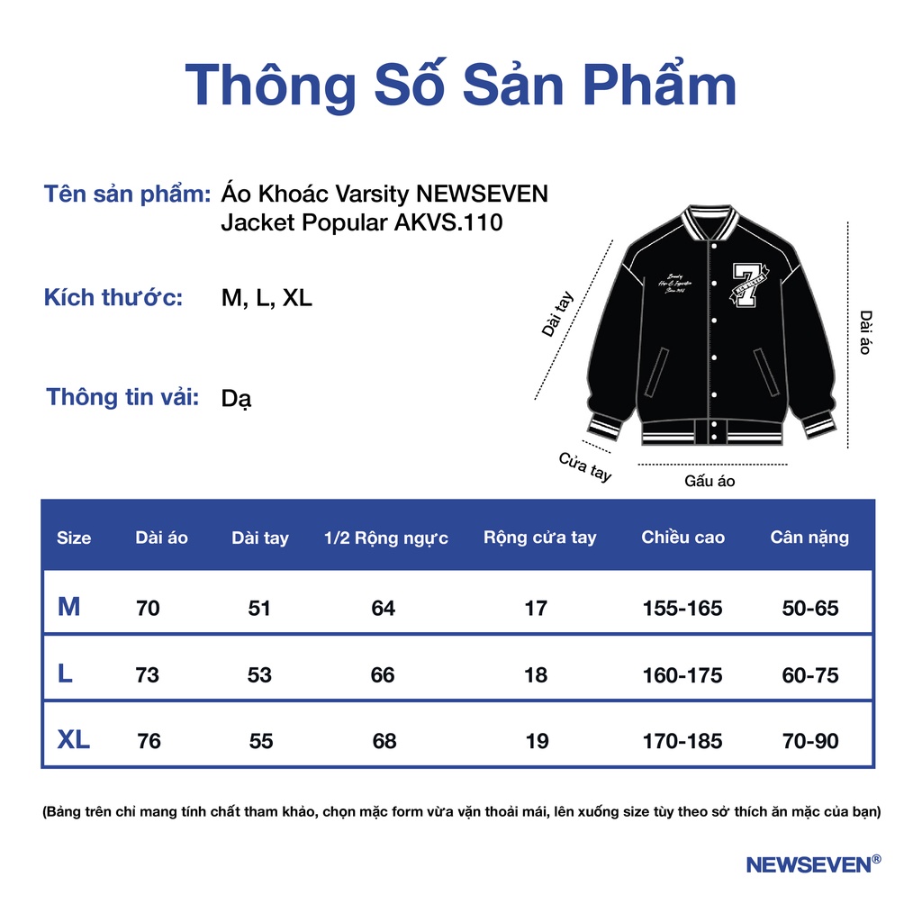 Áo Khoác Varsity NEWSEVEN Jacket Popular AKVS.110