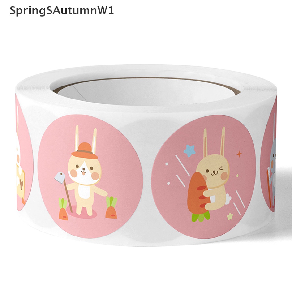 Cuộn 500 Sticker Thỏ Thank you Dán Trang Trí Quà Tặng Cho Bé SpringSAutumnW1