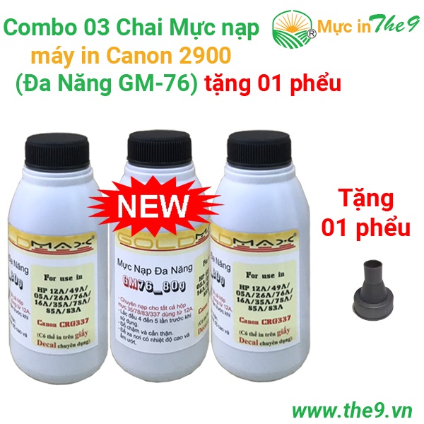COMBO 5/ 4/ 3/ 2/ 1 CHAI mực nạp máy in Canon 2900  đa năng siêu đậm nét đẹp cho máy in Canon 3300, .Hp1020