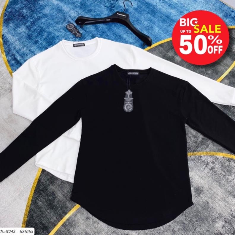 Áo nỉ longtee nam hoạ tiết đơn giản,áo nỉ đuôi tôm nam 2 màu đen trắng