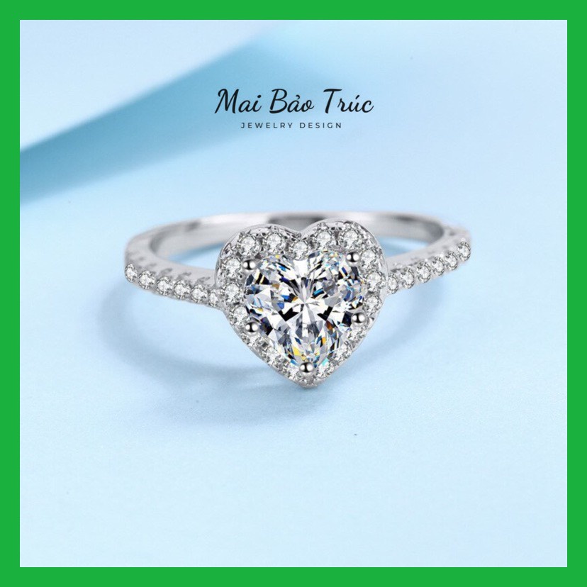 Nhẫn nữ bạc cao cấp 925 xi bạch kim gắn đá CZ hình tim được Mai Bảo Trúc thiết kế thanh lịch - MBT024