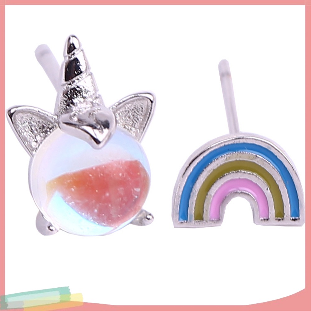 Bông tai xi bạc hình kì lân cầu vồng