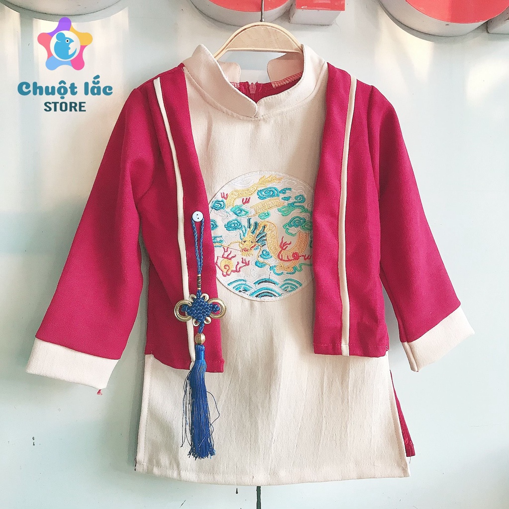 Áo dài cách tân bé trai chất nhung li tặng kèm khánh đeo 8kg đến 28kg