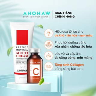 Combo Dưỡng Trắng Phục Hồi Da Mặt AHOHAW Peptide Hydrogel Multi Cream & Vitamin IONS C - Bảo Vệ,Cấp Ẩm, Giúp Da Căng Mịn