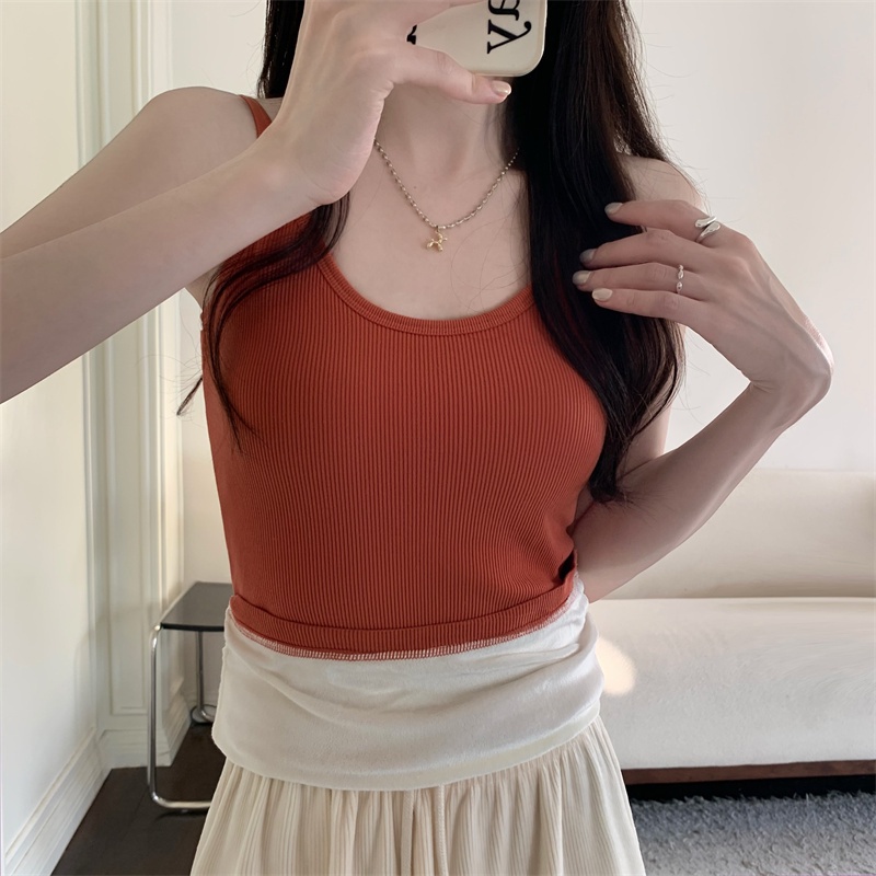 NRVP Áo Tank Top Đơn Co Giãn Phong Cách Hàn Quốc Với Đệm Lót