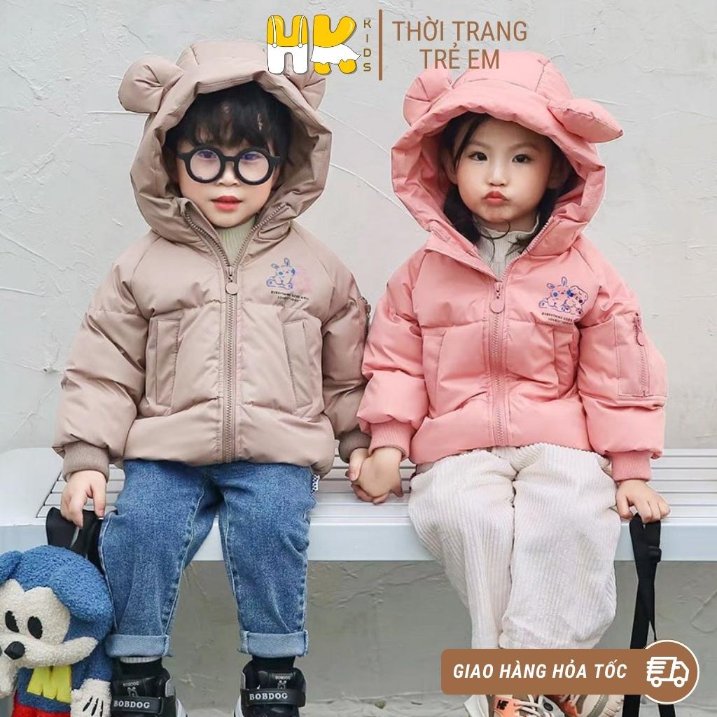 Áo khoác phao kèm mũ cho bé HK KIDS, áo khoác phao trần bông dày dặn, cản gió giữ ấm mùa đông size 1-6 tuổi (mã 79093)