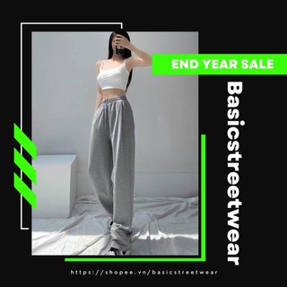 Quần Jogger sweatpants xám nhạt dây rút bo gấu ống rộng nỉ da cá nam nữ Basic Streetwear,QJG01