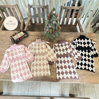 B670- set váy áo choàng len thừng kẻ