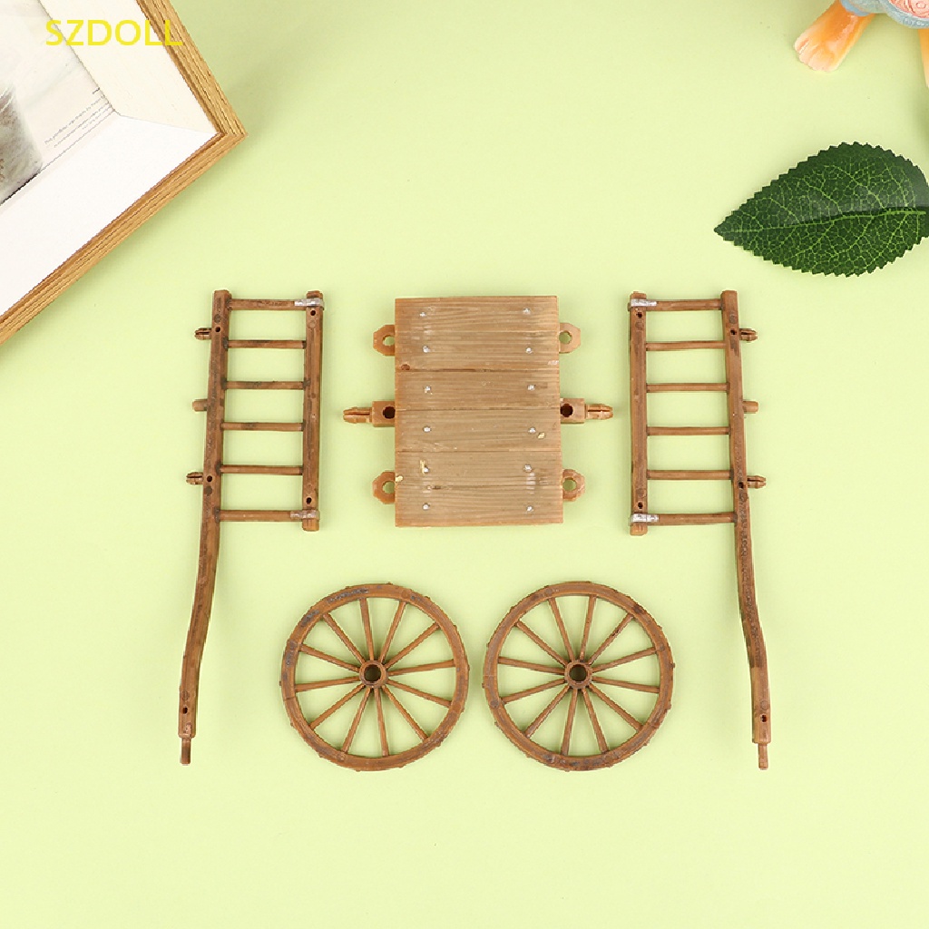 Set 4 / 6 Mô Hình Xe Nông Trại / Xe Đẩy / Đèn Đường Mini Trang Trí Nhà Búp Bê DIY