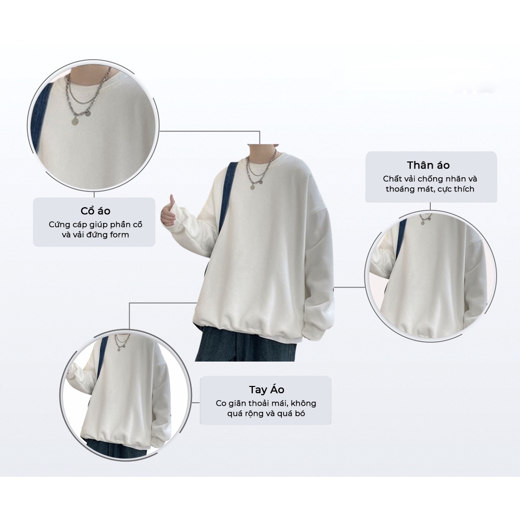 Áo Sweater Nỉ Bông Nam, Nữ Basic Form Rộng Unisex Màu Xám SWT 900 Unichic