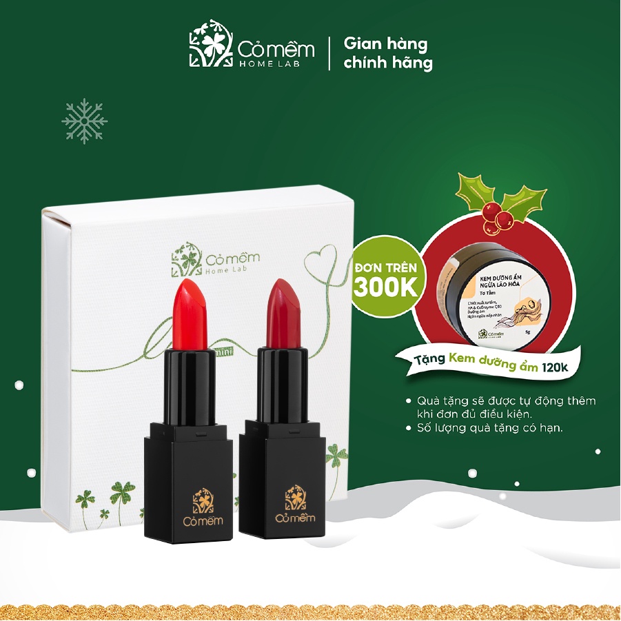 Combo 2 Thỏi Son Lụa Mini Không Chì Cỏ Mềm 4g