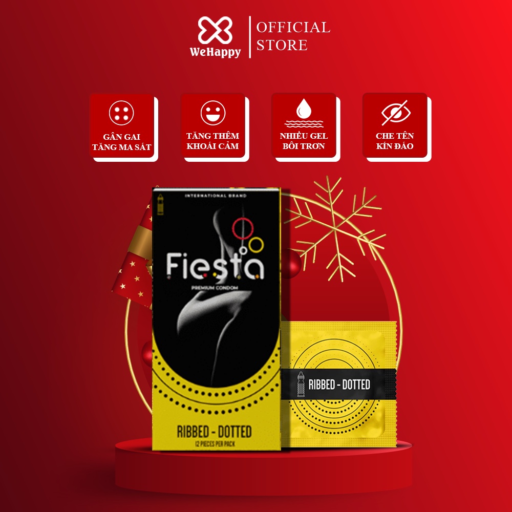 Bao Cao Su Siêu Mỏng Gân Gai Bo Đầu Fiesta Ribbed Dotted Hộp 12 Cái - Happy Man