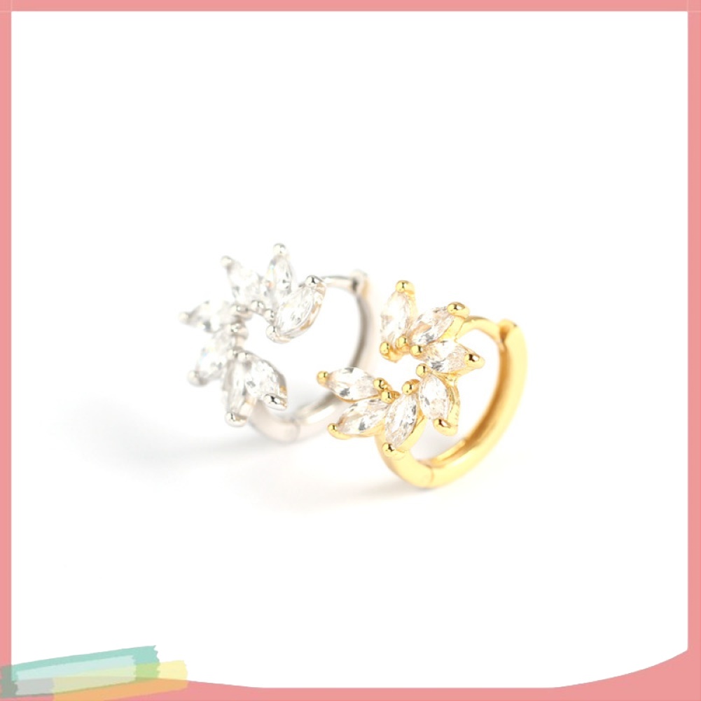【LK】Fashion Women Rhinestone Inlaid Flower Hoop Huggie Earrings Party Jewelry Gift