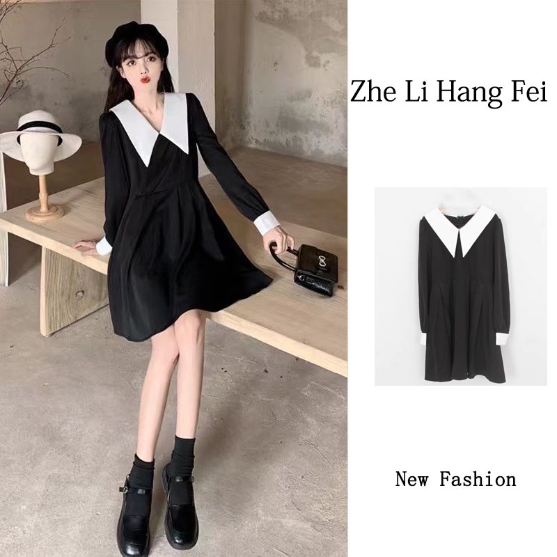 ZHELIHANGFEI Đầm Pháp cổ chữ V váy màu dài tay cổ chữ V váy màu trơn gợi cảm