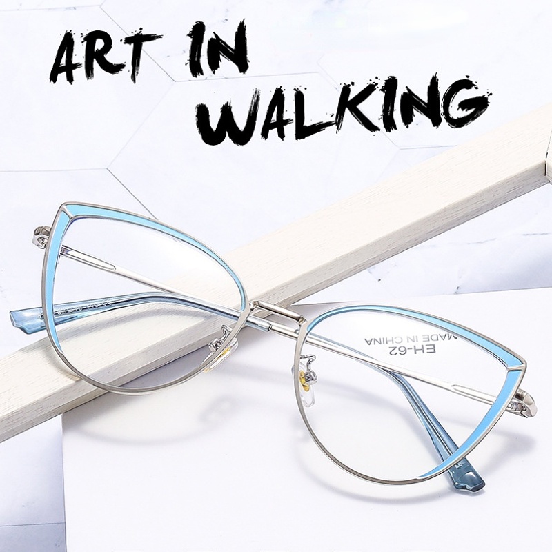 Kính Mát Mắt Mèo Gọng Kim Loại Chống Ánh Sáng Xanh Thời Trang Phương Tây Cho Nữ