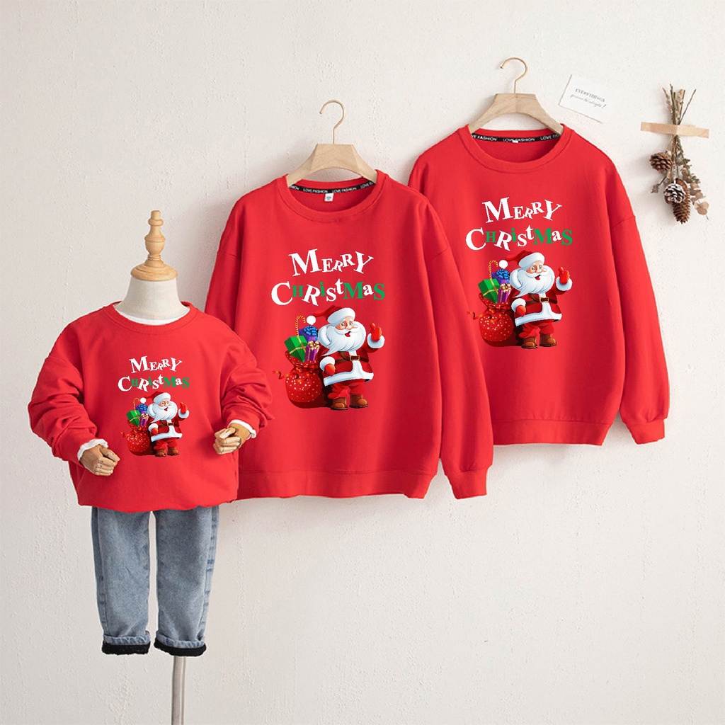 Áo gia đình xinh xắn diện tết - Áo sweater chất nỉ hàn êm mịn cho da mầu đỏ nổi bật
