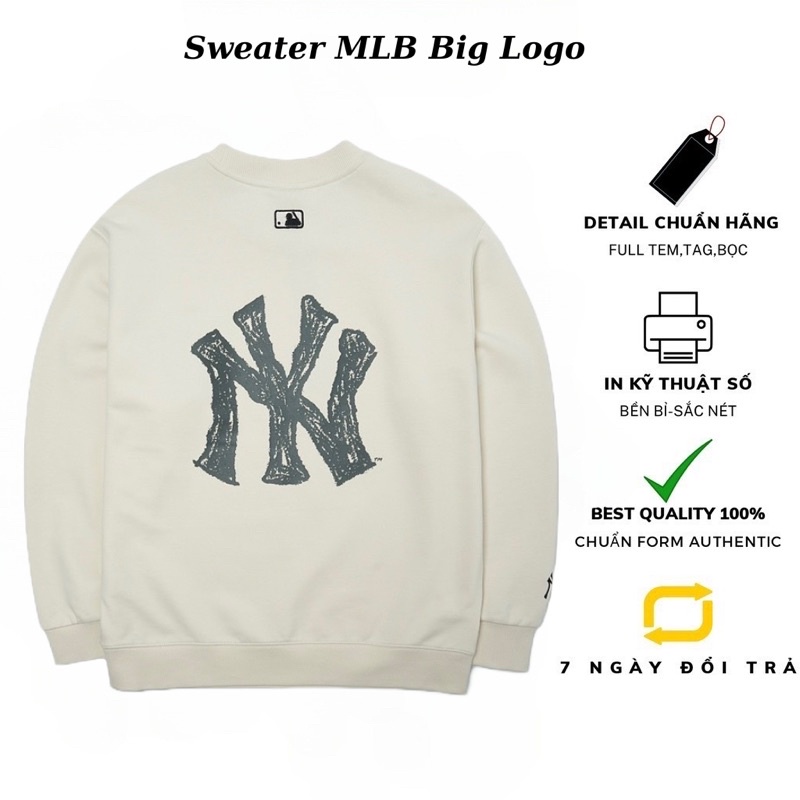 Áo Sweater MLB in Logo vải nỉ cao cấp Áo Swt NY in hình mới nhất