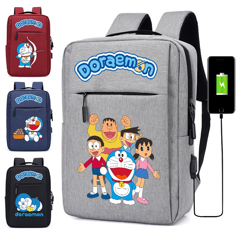 Ba Lô Du Lịch / Đi Học Đựng Laptop In Hình Doraemon Dễ Thương Có Cổng Sạc USB Cho Nam Và Nữ