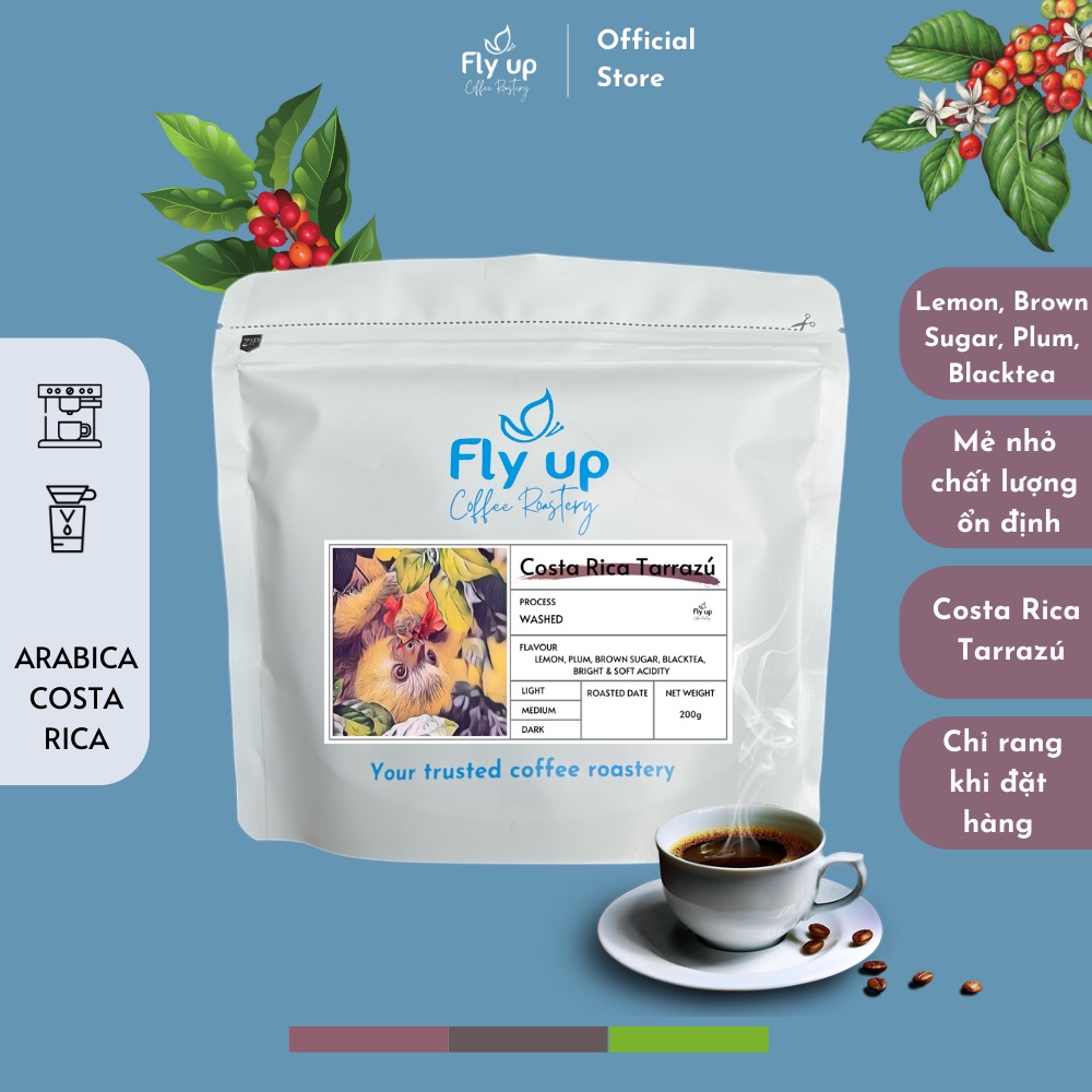 Cà phê Espresso Costa Rica Tarrazú gói 200g, Cafe Filter/Coldbrew nguyên chất rang mộc từ Fly Up Coffee