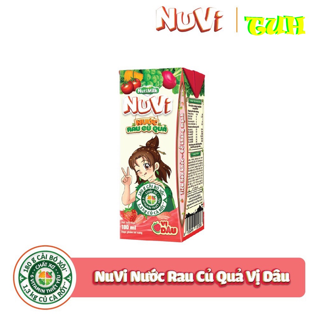 Thùng 48 Hộp NuVi Nước Rau Củ Quả-Vị Dâu 180ml-TUH