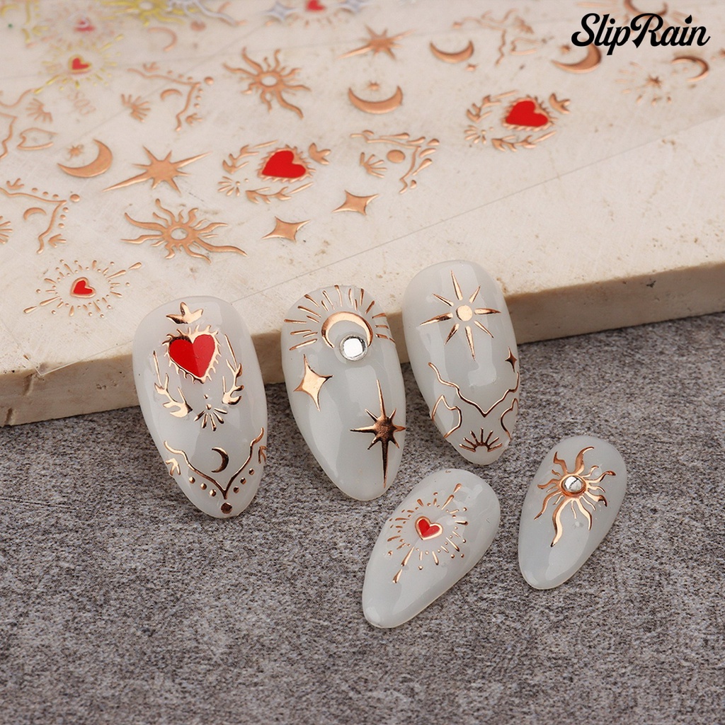 ❤Set 2 Tấm Sticker Dán Móng Tay Hình Trăng Sao Ba Chiều Lấp Lánh Không Phai Màu
