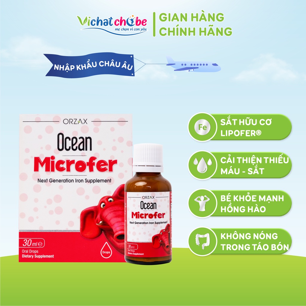 Sắt hữu cơ nhỏ giọt Orzax Ocean Microfer  - Bổ sung sắt giúp trẻ phòng ngừa và cải thiện thiếu máu, thiếu sắt 30ml