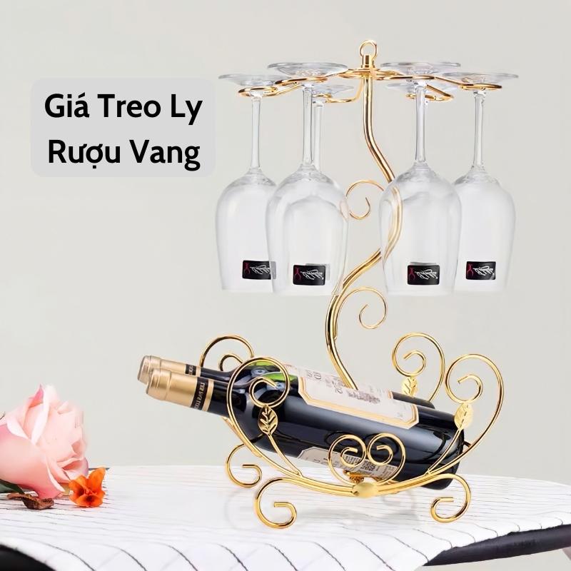 Giá treo ly rượu vang khung kim loại mạ vàng cao cấp phong cách Tây Âu, Kệ rượu vang decor phòng khách trang trí tủ rượu