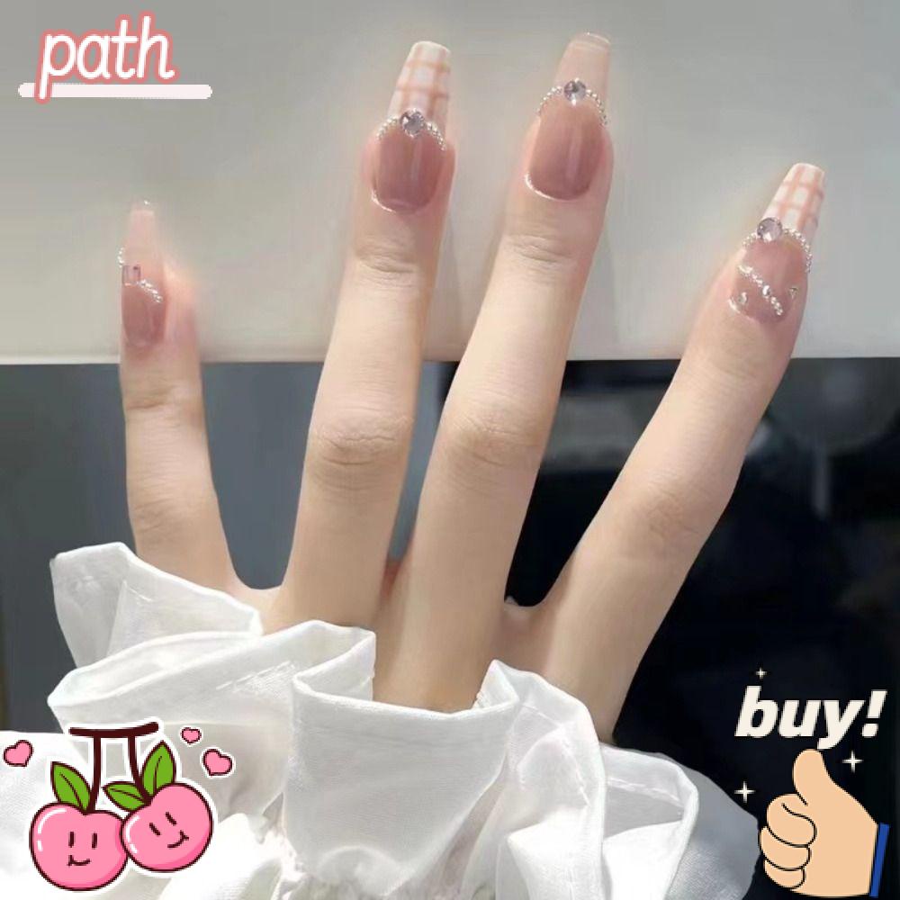 Bộ 24 Móng Tay Giả Dạng Nhấn Hình Bướm / Chuỗi Xích Màu Hồng Dễ Thương|Đầm Nữ Phong Cách Thời Trang Pháp Cá Tính